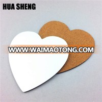 wholesale 3mm heart shape sublimation mdf placemats with cork